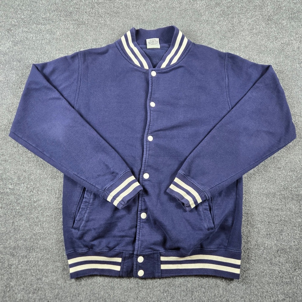 AWDis Varsity Jacket Mens Medium Navy Blue Snap Letterman vintage inspired